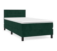 mtlskopl Letto a molle 90 x 200 cm DarkGreen velluto singolo con materasso e topper, testiera regolabile in altezza, nucleo ergonomico per camera dei ragazzi, camera degli ospiti, camera da letto