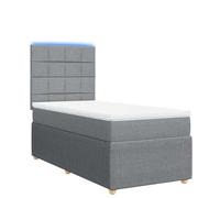 mtlskopl Letto a molle 90 x 200 cm, grigio chiaro con materasso a LED, altezza testata, molle insacchettate, in tessuto, per camera degli ospiti della gioventù