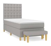 mtlskopl Letto a molle 90 x 200 cm, grigio chiaro con materasso a molle insacchettate e panchina, moderno letto per gli ospiti per camera da letto e camera degli ospiti