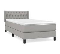 mtlskopl Letto a molle, 90 x 200 cm, grigio chiaro, con materasso e topper, in tessuto resistente, telaio in larice, testiera regolabile in altezza, design moderno