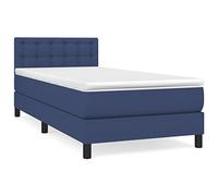 mtlskopl Letto a molle blu 90 x 190 cm, in tessuto, materasso a molle insacchettate e topper, testiera regolabile in altezza, media durezza, giovani, ospiti, camera da letto piccola