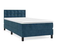 mtlskopl Letto a molle blu scuro, 90 x 190 cm, rivestimento in velluto, testiera regolabile in altezza, materasso a molle insacchettate, topper completo, moderno per camera dei ragazzi, letto singolo