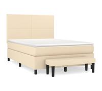 mtlskopl Letto a molle con materasso, 140 x 190 cm, in tessuto, testiera regolabile in altezza, con coprimaterasso e panchina, per camera da letto, camera degli ospiti, camera dei ragazzi