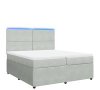 mtlskopl Letto a molle con materasso, grigio chiaro, 200 x 200 cm, testiera LED in velluto, per camera da letto, camera dei ragazzi, guest house