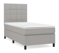 mtlskopl Letto a molle, grigio chiaro, 90 x 200 cm, con materasso e topper, testiera regolabile in altezza, rivestimento in tessuto resistente, moderno per camera degli ospiti, camera dei ragazzi