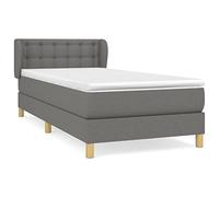 mtlskopl Letto a molle, grigio scuro, 100 x 200 cm, con materasso a molle insacchettate e topper, moderno letto in tessuto per piccole camere da letto e camere degli ospiti