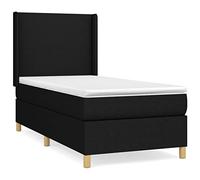 mtlskopl Letto a molle, nero, 100 x 200 cm, con materasso a molle insacchettate e topper, moderno letto in tessuto con testiera regolabile in altezza, per camera da letto, camera degli ospiti, camera