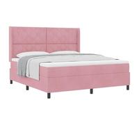 mtlskopl Letto a molle rosa, 180 x 200 cm, con materasso e testiera regolabile, rivestimento in velluto, design moderno, struttura in legno, super king, per camera da letto e camera degli ospiti
