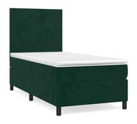 mtlskopl Letto a molle verde scuro, 100 x 200 cm, in velluto con materasso a molle insacchettate e topper, testiera regolabile in altezza, moderno letto imbottito per camera da letto e camera degli
