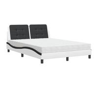 mtlskopl Letto a molle Zadar 140 x 200 cm Bianco Nero Ecopelle Materasso H2/H3 Forma Onda Testiera Letto per gli ospiti