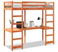 mtlskopl Letto a soppalco 80 x 200 cm, in legno di pino massiccio, con scrivania integrata, salvaspazio, per bambini, ragazzi, camera da letto, ufficio