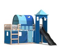 mtlskopl Letto a soppalco con scivolo e tende per bambini letto a castello 90x190 cm blu legno massello soluzione parco giochi per piccole camere da letto