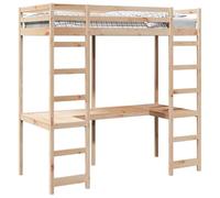mtlskopl Letto a soppalco in legno, 90 x 200 cm, con scrivania e scala, telaio per letto a soppalco in pino massiccio, struttura per letto naturale con rete a doghe, per camera degli studenti