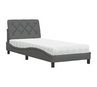 mtlskopl Letto con materasso da 80 x 200 cm, grigio scuro, letto singolo imbottito in tessuto, con rete a doghe e cuscino per testiera, moderno letto per ragazzi e per gli ospiti, per camera da letto