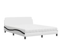 mtlskopl Letto con materasso Dover 160 x 200 cm, bianco e nero, testiera a forma di onda, con schiuma H2 H3, per camera da letto, camera dei ragazzi, camera degli ospiti