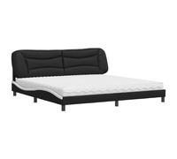 mtlskopl Letto con materasso Hvar nero e bianco, 200 x 200 cm, in ecopelle, letto matrimoniale, design moderno, testiera e materasso in schiuma 22D, H2-H3, per camera da letto, camera degli ospiti