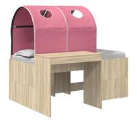 mtlskopl Letto con tunnel e scrivania, 3 pezzi, letto a soppalco in legno con rete a doghe, letto multifunzione per piccoli spazi, rovere Artisian e rosa, 123,5 x 163 x 75 cm