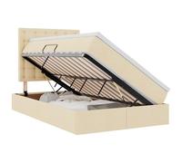 mtlskopl Letto imbottito, 120 x 190 cm, color crema, con materasso e topper, letto portaoggetti con sollevamento laterale idraulico e rete a doghe, comodo letto alla francese con testiera, per camera
