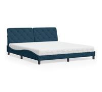 mtlskopl Letto imbottito, 180 x 200 cm, con materasso blu, H2/H3, reversibile, in velluto, con testiera, design moderno, a forma di onde, con rete a doghe, per camera da letto