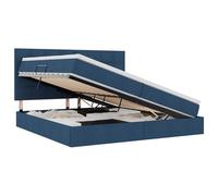 mtlskopl Letto imbottito da 200 x 200 cm con materasso e rete a doghe, letto portaoggetti blu con sollevamento idraulico laterale, struttura letto matrimoniale king size con testiera e topper per