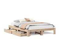 mtlskopl Letto in legno massello 140 x 190 cm, non trattato con rete a doghe e 2 cassetti per lo spazio di archiviazione, struttura robusta per letto e camera dei ragazzi