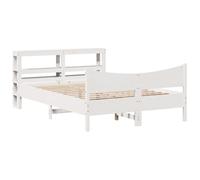 mtlskopl Letto in legno massello di pino bianco, 140 x 190 cm, con scaffale, testiera, rete a doghe e spazio di archiviazione, telaio robusto per ragazzi e camere da letto