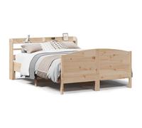 mtlskopl Letto in legno massiccio, 135 x 190 cm, non trattato con rete a doghe, testiera e scaffale, stile rustico, per camera da letto, camera dei ragazzi e camera degli ospiti