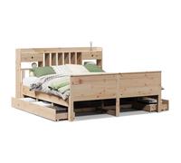 mtlskopl Letto in legno massiccio 180 x 200 cm, non trattato con libreria e 6 cassetti, grande letto matrimoniale, rete a doghe con spazio per camera da letto, camera dei ragazzi