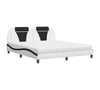 mtlskopl Letto matrimoniale Viana in ecopelle 180 x 200 cm in bianco e nero con materasso in schiuma fredda H2/H3 testiera design moderno per camera da letto e camera degli ospiti
