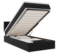 mtlskopl Letto ottomano con materassi e LED nero, 90 x 190 cm, in similpelle, letto singolo idraulico, camera degli ospiti, camera dei ragazzi, divano letto per piccoli spazi