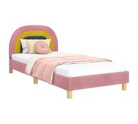 mtlskopl Letto per ragazzi da 80 x 200 cm, con testiera, letto imbottito rosa, per ragazze e adolescenti, moderno telaio in legno con rete a doghe, rivestimento in velluto, portata fino a 140 kg
