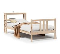mtlskopl Letto singolo 75x190 in pino massiccio con testiera e ripiano, struttura in legno rustico, senza materasso, divano letto, letto per gli ospiti, camera dei ragazzi, piccola camera da letto
