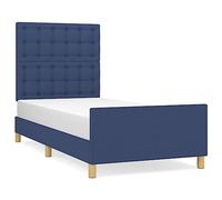 mtlskopl Letto singolo 90 x 190 cm con testiera regolabile in altezza in tessuto blu 118-128 cm gambe in metallo doghe in compensato stabile per camera dei ragazzi, camera degli ospiti, camera da