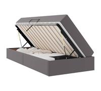 mtlskopl Letto singolo 90 x 200 cm con materasso 2 pezzi grigio ecopelle nera telaio in metallo idraulico ascensore design moderno piccolo camera da letto camera dei ragazzi camera degli ospiti