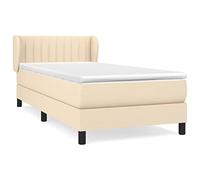 mtlskopl Letto singolo a molle 80 x 200 cm, crema con materasso e topper, rivestimento in tessuto, molle insacchettate, comfort per camera degli ospiti, camera dei ragazzi, studio