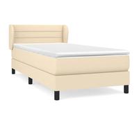 mtlskopl Letto singolo a molle, 90 x 190 cm, color crema con materasso e topper, durezza media, testiera regolabile in altezza, design moderno, rivestimento in tessuto per camera da letto, camera