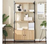 mtlskopl Libreria in rovere Sonoma, 76,5 x 30 x 154,5 cm, con telaio in acciaio e inserti a zigzag, robusto materiale in legno, molto spazio, montaggio a parete, Modern Shelf per Living Room Office