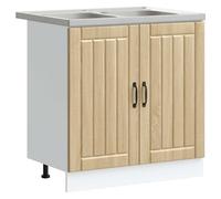 mtlskopl Lucca - Mobile sottolavello con lavello, 80 cm di larghezza, mobile per lavello in legno di rovere Sonoma, con set di sgocciolamento e tubo per cucine moderne