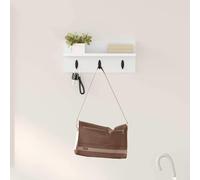 mtlskopl Mensola da parete bianca, 40 x 10,5 x 18 cm, in legno con ganci in metallo, moderna per corridoio e ingresso, design salvaspazio per piccoli appartamenti