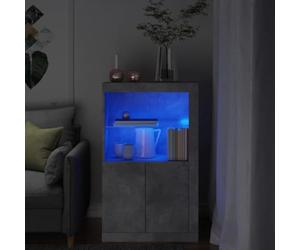 mtlskopl Mobile con illuminazione LED RGB, grigio cemento, 60,5 x 37 x 100 cm, materiale in legno, design moderno, con connettore USB, grande spazio per soggiorno, corridoio, ufficio, camera da letto