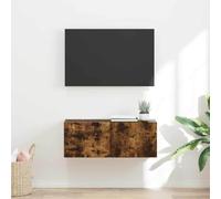 mtlskopl Mobile da parete per TV, moderno, 78,5 x 31 x 29,5 cm, in rovere affumicato, con 2 ripiani e porta basculante a 90°, per soggiorno, camera da letto, corridoio