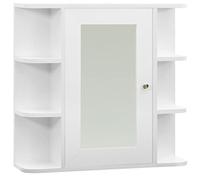 mtlskopl Mobile lavabo da bagno, 66 x 17 x 63 cm, bianco in MDF con melamina e grande specchio, 8 scomparti, design moderno per piccoli ospiti e bagno