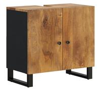 mtlskopl Mobile lavabo in legno massello di mango, 62 x 33 x 58 cm, design moderno con 2 scomparti e gambe in ferro per piccoli bagni e WC degli ospiti