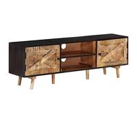 mtlskopl Mobile per TV, 140 x 30 x 46 cm, in legno di mango grezzo e legno massello di acacia, con ripiani, per soggiorno e camera da letto