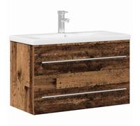 mtlskopl Mobile sottolavabo con lavabo e rubinetto da 80 cm, set di mobili da bagno sospesi con 2 cassetti, montaggio a parete, design legno anticato, 80 x 38,5 x 48 cm