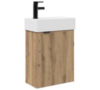 mtlskopl Mobile sottolavabo da bagno con lavabo in ceramica e rubinetto nero, mobile da bagno da parete in rovere Artisan, 45,5 x 22,5 x 84 cm, ideale per WC degli ospiti e piccoli bagni
