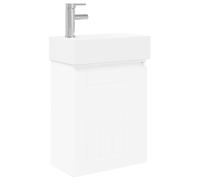 mtlskopl Mobile sottolavabo da bagno con lavandino e rubinetto, moderno set di mobili da bagno da appendere alla parete, lavabo in ceramica e mobiletto bianco, lavabo compatto, 45,5 x 25,5 x 84 cm
