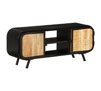 mtlskopl Mobile TV 110 x 30 x 45 cm in legno di mango grezzo e ferro, stile vintage industriale con 2 scomparti e 2 ripiani, low-board salvaspazio per soggiorno e corridoio