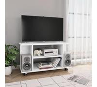 mtlskopl Mobile TV bianco con ruote 80 x 40 x 45 cm in legno moderno basso con 4 ripiani aperti, durevole tavolo televisivo per soggiorno, camera da letto, ufficio