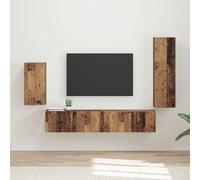 mtlskopl Mobile TV da parete, 3 pezzi, effetto legno vecchio, 4 porte, 2 ripiani, 30 x 31 x 100 cm